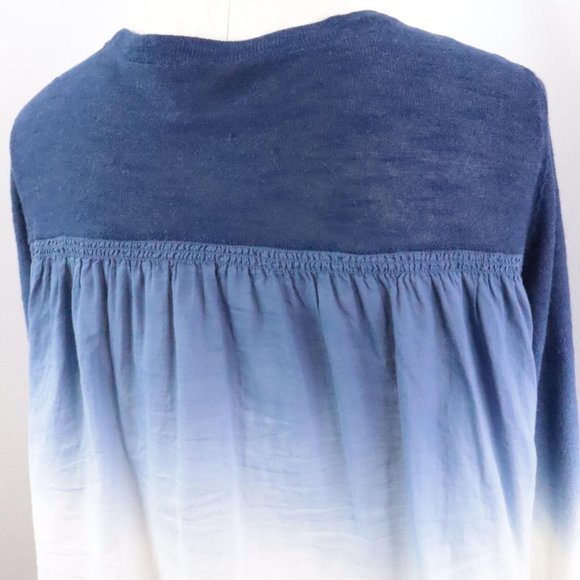 Chico's Women's S/4 Blue White Ombre Linen Cotton Open Front Cardigan Sweater - Picture 7 of 9